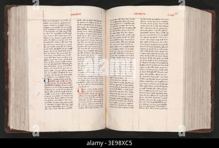 Jan van Ruusbroec (1293–1381) war ein flämischer Mystiker. Der historische Fotodruck dokumentiert 126 seiner Werke (1480), die aus Bergen op Zoom stammen und mittelalterliche Pergamente und Texte zeigen. Stockfoto