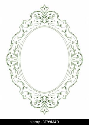 Ovales Rahmendesign handbemalt. Vintage-Rahmen mit zarten Details und kompliziertem Tracery. Perfekt für Einladungen, Postkarten oder el Stockfoto