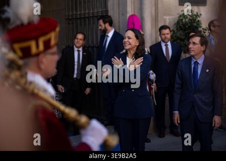 Madrid, Spanien. April 2026. Der venezolanische Oppositionsführer und Friedensnobelpreisträger von 2025, María Corina Machado, nimmt an einer Veranstaltung in Madrid Teil. Der Bürgermeister von Madrid, José Luis Martínez-Almeida, erhielt den venezolanischen Oppositionsführer und Friedensnobelpreisträger María Corina Machado von 2025 und überreichte ihr den Goldenen Schlüssel der Stadt Madrid. Quelle: SOPA Images Limited/Alamy Live News Stockfoto