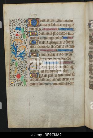 Dieses französische „Livre d'Heures“ aus dem 15. Jahrhundert ist ein Beispiel für die hohe Qualität der Manuskriptproduktion aus dieser Zeit. Mit 284 Seiten und komplizierten Illuminationen wurde dieses Stundenbuch wahrscheinlich für privates Gebet verwendet, wobei jede Seite detaillierte Illustrationen und kunstvolle Dekorationen enthielt. Dank des kleinen Formats (145 x 110 mm) ist es für den persönlichen Gebrauch geeignet. Stockfoto