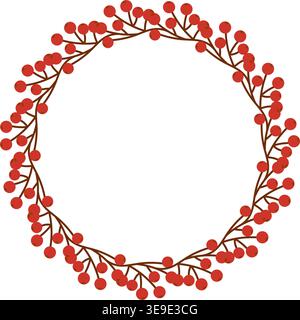 Festlicher Kranz aus hellroten vogelbeeren und Zweigen. Ideal für Herbst, Winter, Urlaub, Weihnachten, Grußkarte und rustikales Dekor. Vektorillust Stock Vektor