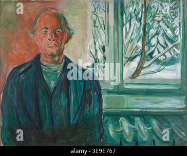 Edvard Munch (1863–1944) war ein norwegischer Maler, der vor allem für sein ikonisches Werk *The Scream* bekannt war. Sein *Selbstporträt am Fenster* (um 1940) fängt den Künstler in einem kontemplativen Zustand ein, indem er aus einem Fenster blickt. Dieses Gemälde spiegelt Munchs introspektive Natur und seine Erforschung menschlicher Emotionen wider. Das Archivbild dokumentiert die tiefe psychologische Tiefe des Stücks und die markante Pinselarbeit. Stockfoto