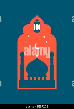Flacher Ramadan Kareem islamischer Grußhintergrund. Ramadan Kareem, geometrischer Hintergrund und Tapetendesign, Ramanda Kareem Illustration, Grußauto Stock Vektor