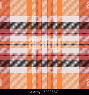 Kleidung Stoff Karomuster Schottenmuster, Daunenvektor Textil. Nahtloses Kritzelmuster im Hintergrund in einer Farbpalette in weiß und Orange. Stock Vektor