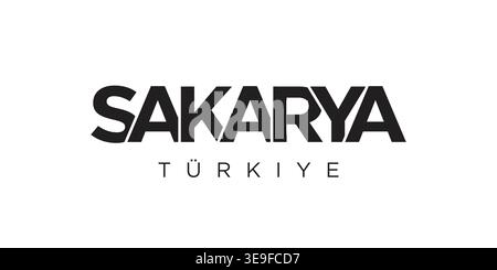 Sakarya im Türkei-Emblem für Print und Web. Design mit geometrischem Stil, Vektorillustration mit auffälliger Typografie in moderner Schrift. Grafisches Slog Stock Vektor