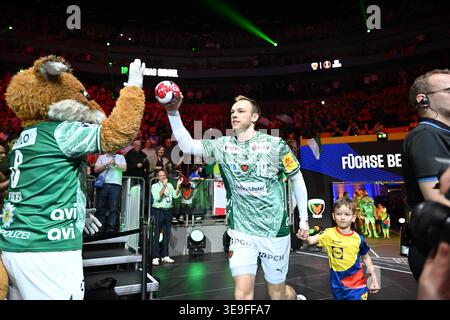 April 2026, Lanxess Arena, Köln, Deutschland, Lanxess Arena Köln, HBL, Lidl FINAL4, Männer, 1. Halbfinale: TVB Lemgo Lippe vs. Füchse Berlin, im Bild: Eingang Füchse Mathias Gidsel (Füchse Berlin #19), Foto © nordphoto GmbH / Meuter Stockfoto