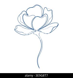 Minimalistische Blue Floral Line Art Collection, Gänseblümchen, Tulpe und elegante einzeilige botanische Vektoren Stock Vektor