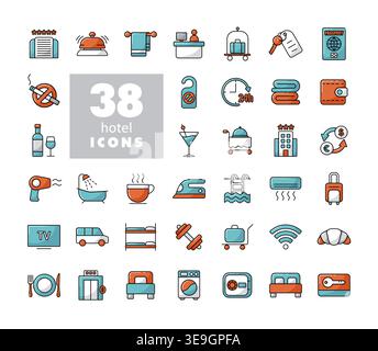 Hotel Vektor flach isoliert Icon set. Graph-Symbol für Reise- und Tourismus-Website und Apps Design, Logo, App, UI Stock Vektor