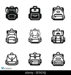 Rucksack-Symbole gesetzt. Vektordarstellung isoliert. Stock Vektor