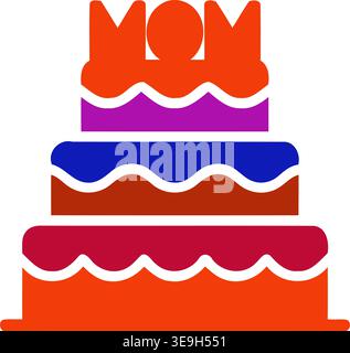 Farbenfrohe dreistufige Torte mit „MAMA“-Text auf der Oberseite, die Muttertag, Geburtstage und Mütterwertschätzung symbolisiert. Einfaches flaches Vektorsymbol. Stock Vektor