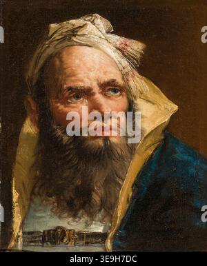 Giovanni Battista Tiepolo (1696–1770) war ein italienischer Rokoko-Maler. Der Archivdruck dokumentiert sein Kunstwerk Head of a Philosopher (Kopf eines Philosophen) um 1740–1745. Stockfoto