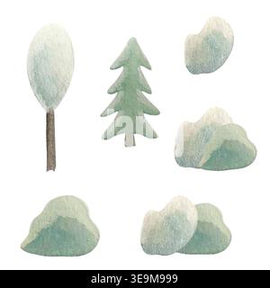 Baum Winter Aquarell Set Illustration Stockfoto