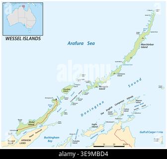 Detaillierte Karte des Archipels der Wessel Islands, Northern Territory, Australien Stockfoto