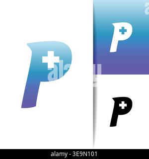 Moderner und sauberer Anfangsbuchstabe P kombiniert mit einem Plussymbol, das Gesundheitswesen, medizinische Dienstleistungen, Positivität und Innovation symbolisiert. Perfekt für Brandin Stock Vektor