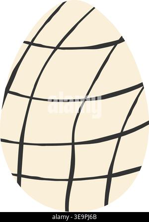 Minimalistisches Osterei mit schwarzer Tinte, kariert oder Gitterverzierung auf beigefarbenem Hintergrund. Einfache, handgezeichnete geometrische Linien für den modernen Frühlingsurlaub Stock Vektor