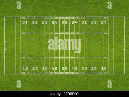 Green Field im american Football Stadion. Bereit für das Spiel im Mittelfeld Stockfoto