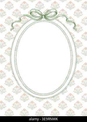 Handgemaltes Vintage-Aquarellmuster mit ovalem Rahmen und zeitlosem Blumenmuster. Dieser elegante Rahmen besticht durch komplizierte Details und klassische Ornamente Stockfoto