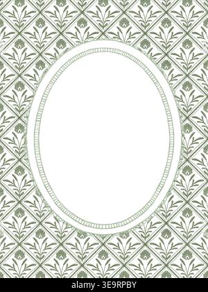 Handgemaltes Vintage-Aquarellmuster mit ovalem Rahmen und zeitlosem Blumenmuster. Dieser elegante Rahmen besticht durch komplizierte Details und klassische Ornamente Stockfoto