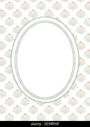 Handgemaltes Vintage-Aquarellmuster mit ovalem Rahmen und zeitlosem Blumenmuster. Dieser elegante Rahmen besticht durch komplizierte Details und klassische Ornamente Stockfoto