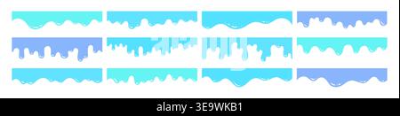 Waves Sea Ocean Website Trennwand Set. Abstrakte wellenförmige Ränder und fließende Kurvenformen. Kopf- und Fußzeilentrenner mit glatten Diagrammen, Tropfen und fließenden Elementen, modernem minimalem grafischem Cartoonstil Stock Vektor
