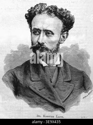 Kossuth Lajos (1802–1894) war eine ungarische Juristin, Journalistin und Politikerin, die eine Schlüsselrolle bei der Ungarischen Revolution von 1848 spielte. Sein Sohn Kossuth Lajos Tódor Károly (1844–1918) war Eisenbahningenieur. Dieses Archivbild stammt aus dem Jahr 1860 und zeigt Kossuth Lajos Tódor Károly während seiner frühen Karriere in Ungarn. Stockfoto