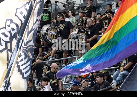 Atmosphäre während des Spiels des Los Angeles FC gegen San Jose Earthquakes im BMO Stadium in Los Angeles, KALIFORNIEN am 19. April 2026. (Foto: Corine Solberg/SIPA USA) Stockfoto