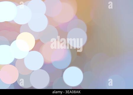 Horizontale abstrakte Bokeh-Textur in Pastellfarben mit weichen bunten Kreisen, hellverschwommenem Hintergrund, luftiger Komposition, Kopierraum Stockfoto
