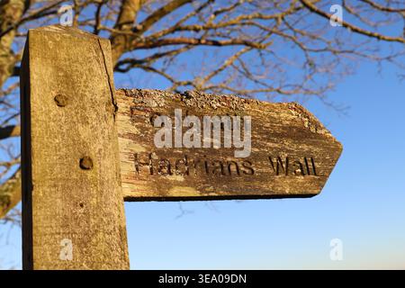 Wegschild auf dem Weitwanderweg Hadrian's Wall Stockfoto