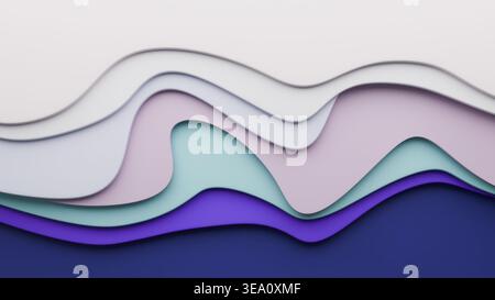 Abstraktes Papier schneidet Wellen mit blauen und violetten Schatten Stockfoto