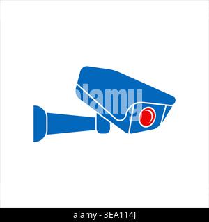 Sicherheitskamerasymbol flaches, blaues Vektordesign mit roter Linse Stock Vektor