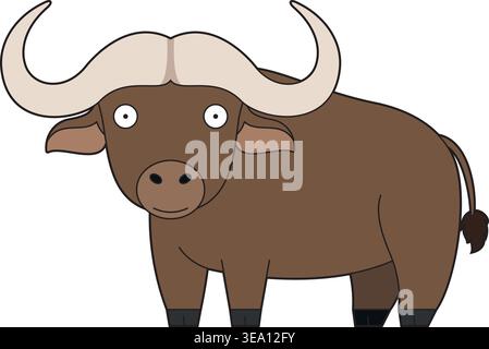 Niedliche Zeichentrickvektorillustration eines afrikanischen Büffels oder Cape Buffalo isoliert auf weißem Hintergrund Stock Vektor
