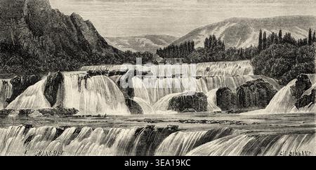 Wasserfälle von Krka in Skradin, Kroatien, Europa. Alte Gravur Illustration von Eugene Grandsire (1825-1905) Reise nach Dalmatien 1874 von Charles Yriarte (1832-1898) Le Tour du Monde 1876 Stockfoto