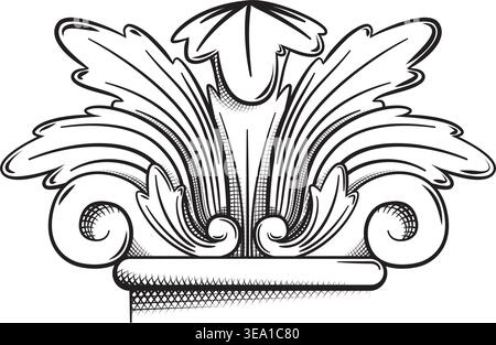 Schwarz-weiße Illustration eines detaillierten filigranen mit Akanthusblättern. Stock Vektor