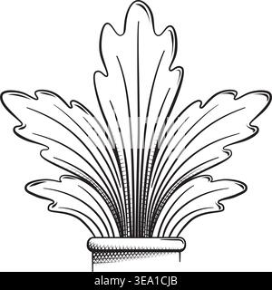 Schwarz-weiße Illustration eines detaillierten filigranen mit Akanthusblättern. Stock Vektor