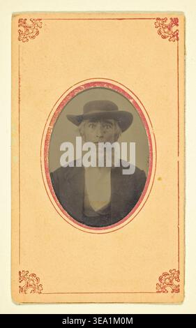 Untitled (Portrait of a Bearded man with Hut) von Unknown, 1840–1900, ein tintypisches Porträt eines bärtigen Herrn in dunkler Jacke und breiter Krempe Stockfoto