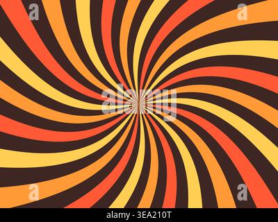 Warmer Vintage-Sonnenschein mit Spiralstrahlen im orangebraunen Retro-Stil Stock Vektor