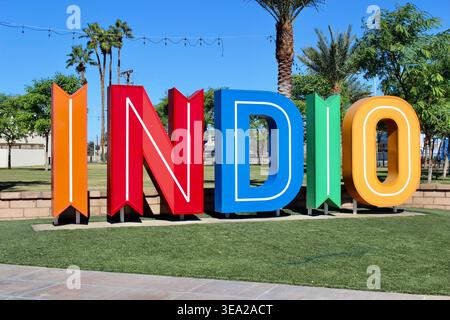 Indio Sign, Miles Avenue und Towne Street, Indio, Kalifornien Stockfoto