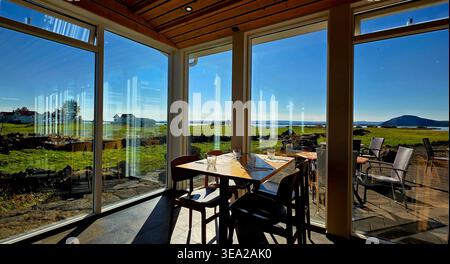 Mittagessen in Island mit wunderschöner Aussicht Stockfoto