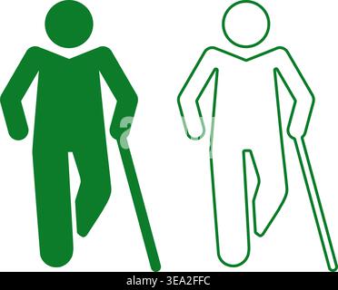 Symbol für Personen mit Mobilitätseinschränkung grün, umrissen und ausgefüllt. Ideal für Barrierefreiheit, Mobilitätshilfe oder behindertengerechte Gestaltung. Stock Vektor