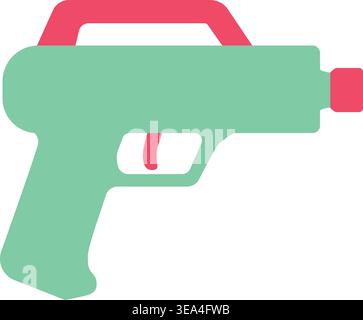 Leuchtende Illustration eines grün-rosa Wasserpistolen-Spielzeugs mit einer verspielten, klobigen Form für Wasserspiele im Sommer. Stock Vektor