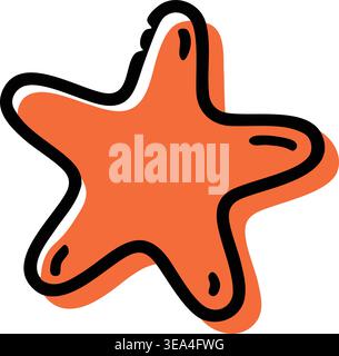 Verspielte Illustration eines orangen Seesterns mit abgerundeten Armen und einer auffälligen dunklen Umrandung. Stock Vektor