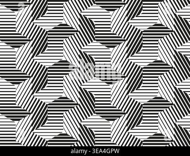 Abstraktes geometrisches Muster mit Streifen, Linien. Nahtloser Vektorhintergrund. Weißes und schwarzes Ornament. Einfaches Gitterdesign Stock Vektor