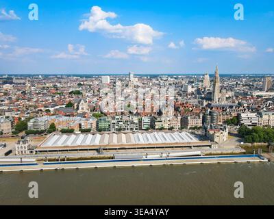 Der Panoramablick auf die Skyline von Antwerpen und die Kathedrale in Antwerpen, Belgien Stockfoto