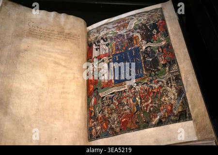LONDON ENGLAND - 20. APRIL 2026 - erste Bibel in englischer Sprache im Jahr 1540 in der britischen Bibliothek neues modernes Gebäude Stockfoto