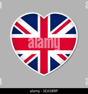 Herzförmiges Zeichen mit britischer Flagge, Vektorillustration. Patriotisches Abzeichen oder Aufkleber in Großbritannien Stock Vektor