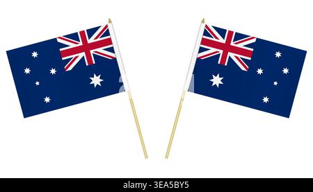 Zwei kleine australische Flaggen isoliert auf weißem Hintergrund, Vektorillustration. Mini-Flagge von Australien auf dem Pol Stock Vektor