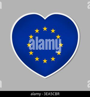 Herzförmiges Zeichen mit Flagge der Europäischen Union, Vektorillustration. Europa-Emblem oder -Aufkleber Stock Vektor