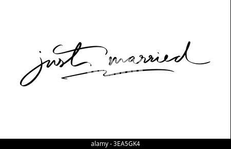 Just Married Text Schriftart Kalligraphie handgeschriebene Schrift Schrift Schrift Schrift schwarz Farbe Objekt Icon Just Married Hochzeit Liebe Feier romantische Beziehung h Stockfoto