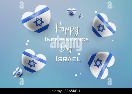 Hochwertiges 3D-Design mit Herzmotiv für den Israel Independence Day mit auffälligen Nationalfarben und festlichen Elementen, perfekt für patriotische Feiern Stock Vektor