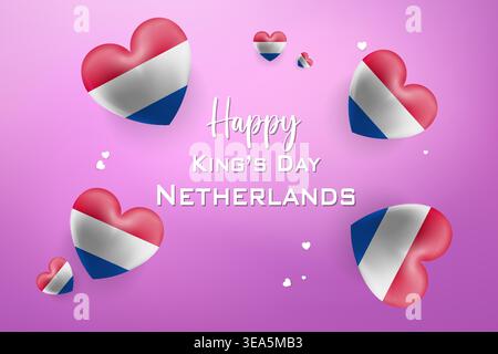 Lebendige 3D-Herzkarte für den niederländischen Unabhängigkeitstag mit Nationalflaggenfarben und festlichen Elementen, ideal für patriotische Feiern Stock Vektor